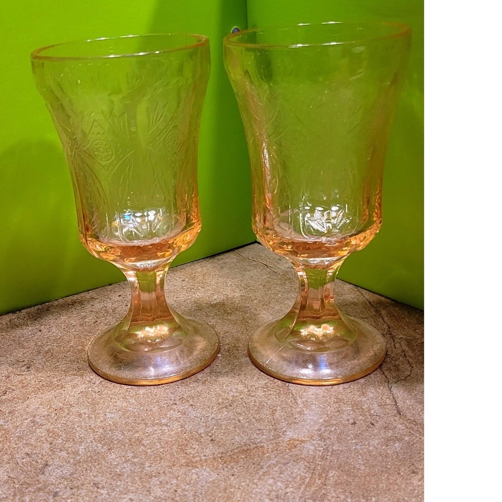Vintage Indiana Glass Pink Recollection Pink Water Goblets Set of 2